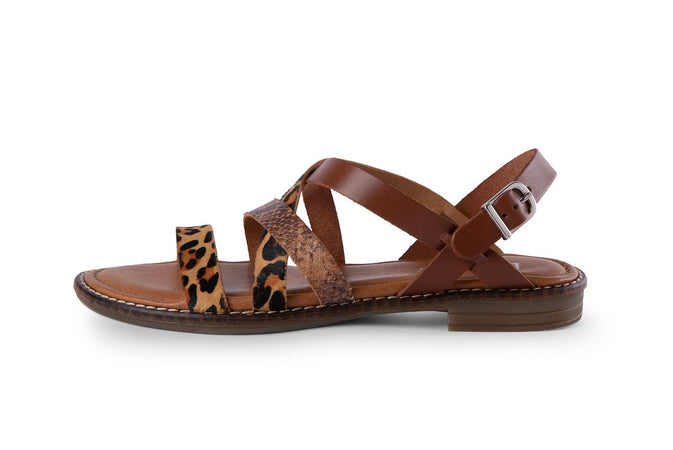 Luxdive sandalo donna pelle basso leopardato/PI cuoio