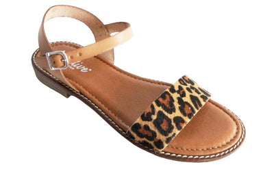 Luxdive sandalo donna pelle basso leopardato cuoio
