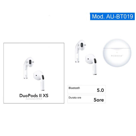 Auricolare Bluetooth Bt5.0 Cuffie Duopods Ii Xs Cordless Per Smartphone Au-bt019 Elettronica/Cuffie auricolari e accessori/Cuffie/Cuffie In-Ear Trade Shop italia - Napoli, Commerciovirtuoso.it