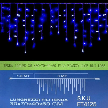 TENDA NATALE LUMINOSA DA ESTERNO NATALIZIA 120 led 3m filo bianco Luce Bianca - Blu o Gialla