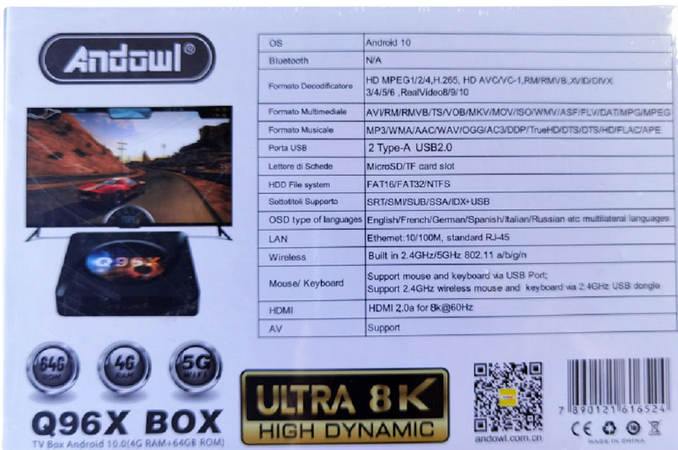 Tv Smart Box 8k Android 10 Wifi 64g Rete 5g Con Telecomando Box Bluethoot Q96x Elettronica/Home Cinema TV e video/Dispositivi per lo Streaming/Client Streaming Trade Shop italia - Napoli, Commerciovirtuoso.it