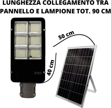 LAMPIONE STRADALE LED PANNELLO SOLARE STAFFA E TELECOMANDO 100W 200W 300W 400W 500W 600W CREPUSCOLARE IP66