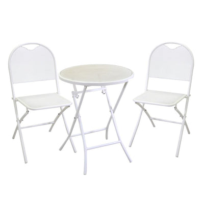 Tavolo ferro LUCCA bianco tondo pieghevole con 2 sedie