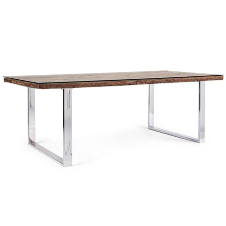 Tavolo "C-V Stanton" rettangolare, con gambe in acciaio, piano in legno riciclato e vetro temperato, stile moderno Casa e cucina/Arredamento/Sala da pranzo/Tavoli da sala da pranzo Decor Space - Altamura, Commerciovirtuoso.it