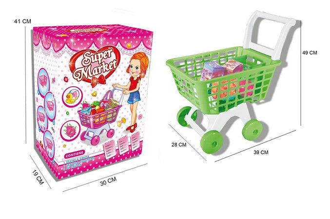 Carrello Spesa Giocattolo Per Bambini Gioco Supermarket Con Set Accessori 