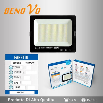 Faro LED SMD Faretto Slim 200W Flood Light Luce 6500K Bianco Fredda 80Lm/w ip66