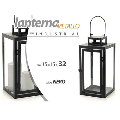 Lanterna Portacandela In Vetro Metallo Nero 15x15x32cm Moderna Industrial 765001 Illuminazione/Illuminazione per esterni/Lanterne Trade Shop italia - Napoli, Commerciovirtuoso.it