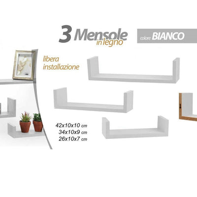 Set 3 Mensole Parete In Legno Color Bianco Moderne Design Bordi Scaffale 621710 Casa e cucina/Organizzazione interni/Porta oggetti cassetti e scaffali/Mensole da muro Trade Shop italia - Napoli, Commerciovirtuoso.it