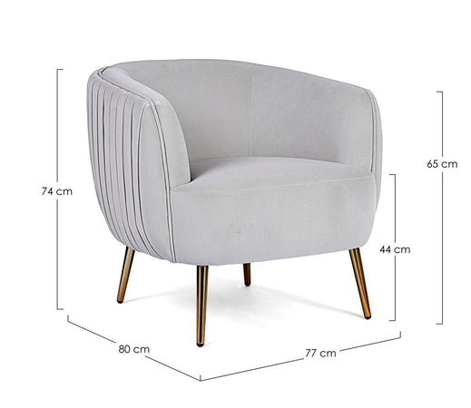 Poltrona "Linsay" in velluto Grigio arredamento per salotto moderno h 74 cm Casa e cucina/Arredamento/Soggiorno/Poltrone e sedie/Poltrone Decor Space - Altamura, Commerciovirtuoso.it