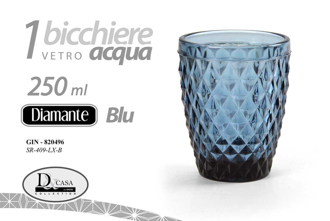 Set 6 Pz Bicchieri In Vetro Bicchiere Acqua 250ml Colore Blu 10cm Gicos Made In Italy Casa e cucina/Stoviglie/Bicchieri e cristalli/Calici da acqua TRM Company - Polistena, Commerciovirtuoso.it