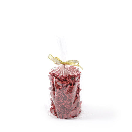 Candela cilindrica rossa decorata con fiori "Flowers" decorazione natalizia Casa e cucina/Decorazioni per interni/Candele e portacandele/Candele/Candele a colonna MagiediNatale.it - Altamura, Commerciovirtuoso.it