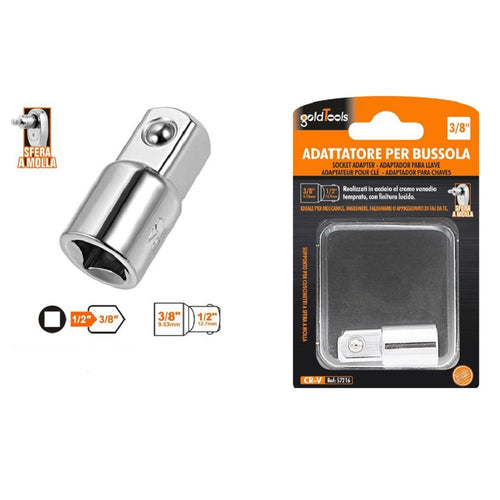 Adattatore Attacco Quadrato 1/2 Per Chiavi A Bussola 3/8 Sfera A Molla 57216 Fai da te/Utensili elettrici e a mano/Utensili a mano/Bussole e set di bussole/Corredi di bussole/Standard Trade Shop italia - Napoli, Commerciovirtuoso.it