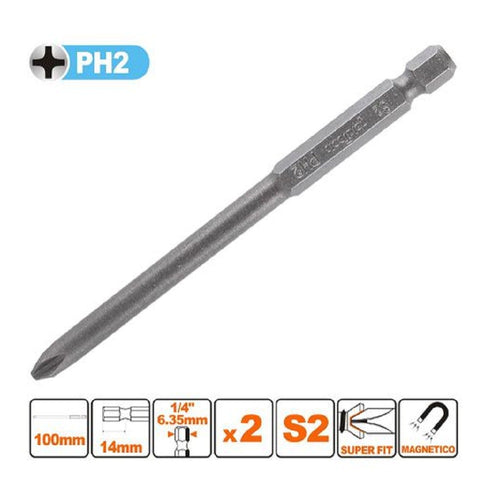 Kit 2pezzi Di Bits Da 100mm Gambo 1/4 6.35mm S2 Magnetica Croce Testa Ph2 57247 Fai da te/Utensili elettrici e a mano/Accessori per utensili elettrici/Accessori per cacciavite/Set punte per cacciavite Trade Shop italia - Napoli, Commerciovirtuoso.it