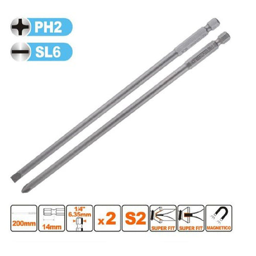 Kit 2 Bits 200mm Gambo 1/4 6.35mm Punta S2 Magnetica Croce Ph2 Taglio Sl6 57252 Fai da te/Utensili elettrici e a mano/Accessori per utensili elettrici/Accessori per cacciavite/Set punte per cacciavite Trade Shop italia - Napoli, Commerciovirtuoso.it