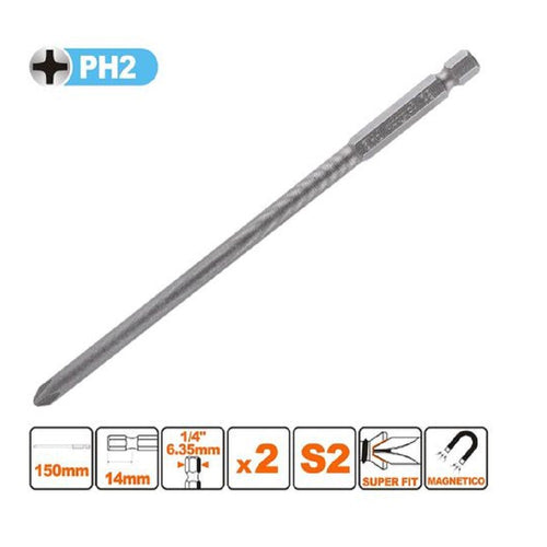 Kit 2pezzi Di Bits Da 150mm Gambo 1/4 6.35mm S2 Magnetica Croce Testa Ph2 57248 Fai da te/Utensili elettrici e a mano/Accessori per utensili elettrici/Accessori per cacciavite/Set punte per cacciavite Trade Shop italia - Napoli, Commerciovirtuoso.it