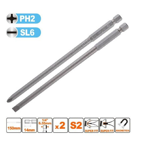 Kit 2 Bits 150mm Gambo 1/4 6.35mm Punta S2 Magnetica Croce Ph2 Taglio Sl6 57251 Fai da te/Utensili elettrici e a mano/Accessori per utensili elettrici/Accessori per cacciavite/Set punte per cacciavite Trade Shop italia - Napoli, Commerciovirtuoso.it