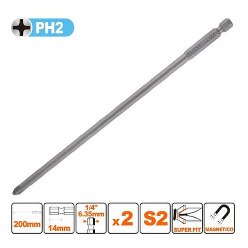 Kit 2pezzi Di Bits Da 200mm Gambo 1/4 6.35mm S2 Magnetica Croce Testa Ph2 57249 Fai da te/Utensili elettrici e a mano/Accessori per utensili elettrici/Accessori per cacciavite/Set punte per cacciavite Trade Shop italia - Napoli, Commerciovirtuoso.it
