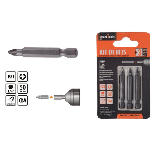 Kit Di Bits 3 Pz Bit Inserti Per Avvitatore 50mm Gambo 1/4 Magnetico Cr-v 91935 Fai da te/Utensili elettrici e a mano/Accessori per utensili elettrici/Set punte per trapani Trade Shop italia - Napoli, Commerciovirtuoso.it