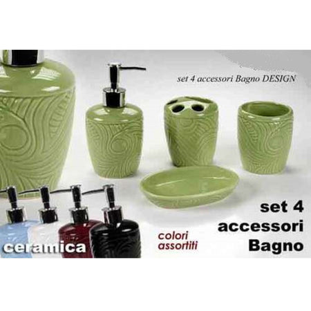 Set 4pz Accessori Bagno In Ceramica Porta Sapone Spazzolino Decoro Design  616297 