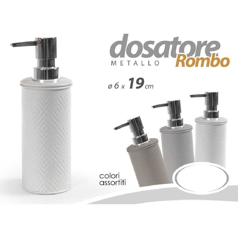 Dosatore Porta Sapone Liquido Dispenser Metallo Rombo Colori Ass. 6x19cm  783340 - commercioVirtuoso.it