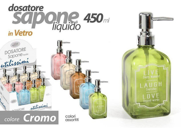 Porta Sapone Liquido Dosatore Dispenser 450 Ml 18cm In Vetro Vari Colori  819292 - commercioVirtuoso.it