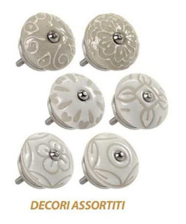 Set 2pz Pomelli In Ceramica Mobili Multiuso Pomello 40mm Decori Assortiti  843044 