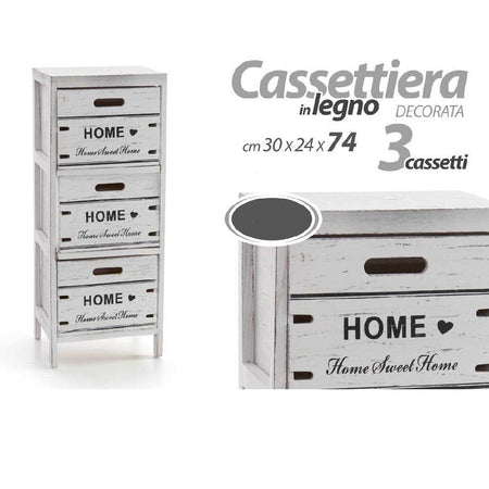 Cassettiera 3 Cassetti Salvaspazio Cucina Bagno Ingresso Slim 74x30x24cm  787997 