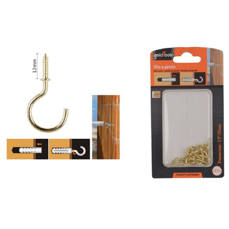 Set 21 Pezzi Vite A Gancio 1/2" 12mm Viti Autofilettanti Dorate Per Legno 90809 Fai da te/Ferramenta/Chiodi viti ed elementi di fissaggio/Kit di bulloni e dadi Trade Shop italia - Napoli, Commerciovirtuoso.it