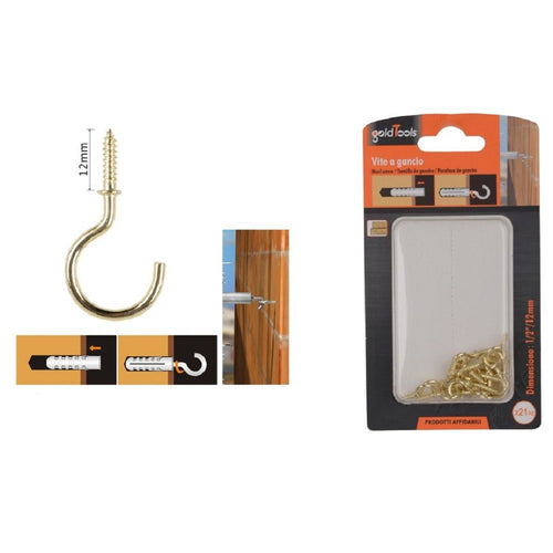 Set 21 Pezzi Vite A Gancio 1/2 12mm Viti Autofilettanti Dorate Per Legno 90809 Fai da te/Ferramenta/Chiodi viti ed elementi di fissaggio/Kit di bulloni e dadi Trade Shop italia - Napoli, Commerciovirtuoso.it