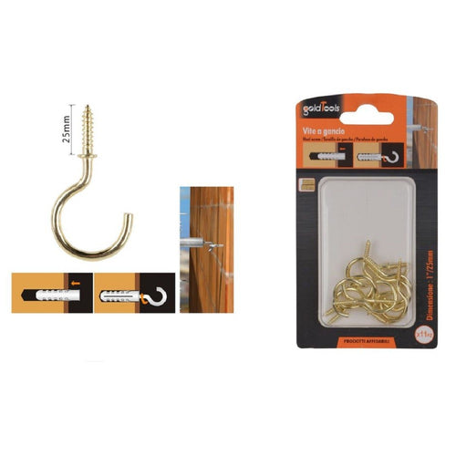 Set 11 Pezzi Vite A Gancio 1 / 25 Mm Viti Autofilettanti Dorate Per Legno 90807 Fai da te/Ferramenta/Chiodi viti ed elementi di fissaggio/Kit di bulloni e dadi Trade Shop italia - Napoli, Commerciovirtuoso.it