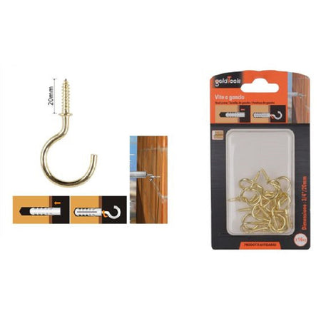 Set 16 Pezzi Vite A Gancio 3/4" 20 Mm Viti Autofilettanti Dorate Per Legno 90808 Fai da te/Ferramenta/Chiodi viti ed elementi di fissaggio/Kit di bulloni e dadi Trade Shop italia - Napoli, Commerciovirtuoso.it