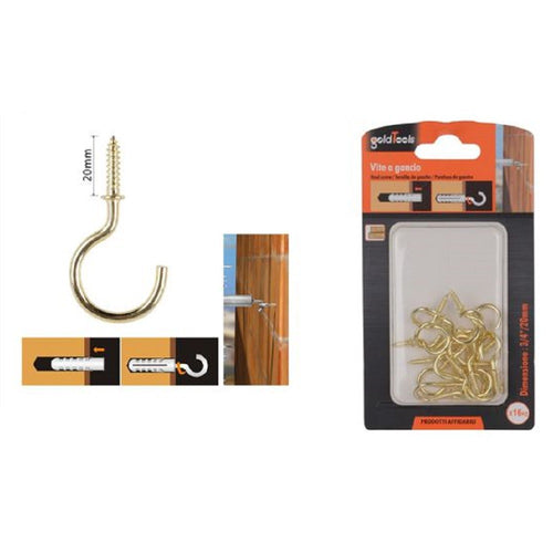 Set 16 Pezzi Vite A Gancio 3/4 20 Mm Viti Autofilettanti Dorate Per Legno 90808 Fai da te/Ferramenta/Chiodi viti ed elementi di fissaggio/Kit di bulloni e dadi Trade Shop italia - Napoli, Commerciovirtuoso.it