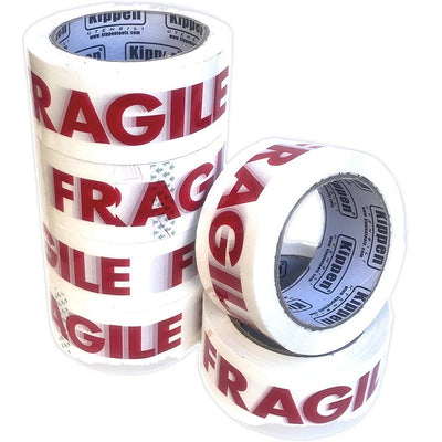 Confezione Da 6 Rotoli Nastro Adesivo Per Imballaggi Scritta Fragile 66mt X 48mm