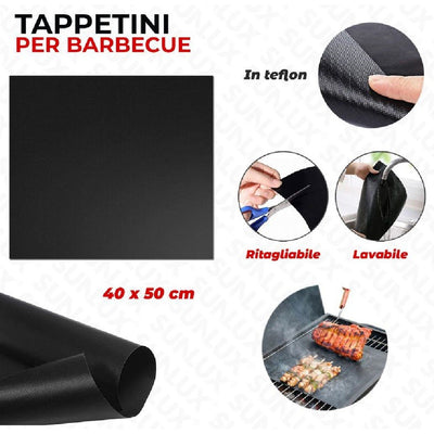 Set 6 Pz Tappetini In Teflon Per Griglia Barbecue 40x50cm Riutilizzabili 7823805