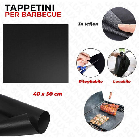 Set 6 Pz Tappetini In Teflon Per Griglia Barbecue 40x50cm