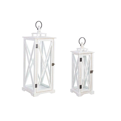 Set di 2 lanterne Namir color bianco opaco per esterno in legno e vetro Illuminazione/Illuminazione per esterni/Lanterne Decor Space - Altamura, Commerciovirtuoso.it