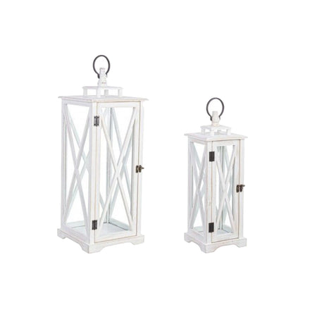 Set di 2 lanterne "Namir" color bianco opaco per esterno in legno e vetro Illuminazione/Illuminazione per esterni/Lanterne Decor Space - Altamura, Commerciovirtuoso.it