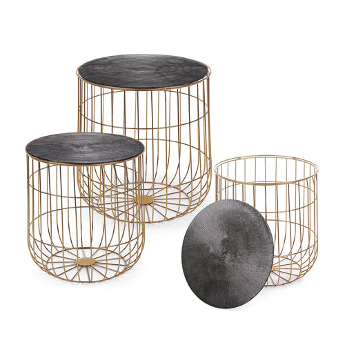 Set di 3 tavolini con contenitore Mariam con base in acciaio resistente e piano removibile Casa e cucina/Arredamento/Soggiorno/Tavoli e tavolini/Console e tavoli da divano Decor Space - Altamura, Commerciovirtuoso.it