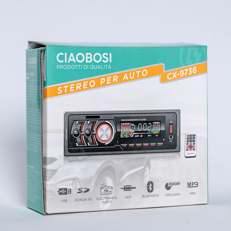 Stereo Auto Autoradio Lettore Mp3 Bluetooth Aux Usb Orologio Telecomando Cx-9736 Elettronica/Elettronica per veicoli/Elettronica per auto/Sistemi audio/Autoradio Trade Shop italia - Napoli, Commerciovirtuoso.it