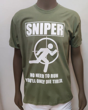 T-shirt Uomo Sniper Maglietta Girocollo Cecchino " No Need To Run" Maglia Mezze Maniche Stampata Sport e tempo libero/Fan Shop/Abbigliamento/T-Shirt Il Distintivo - Pesaro, Commerciovirtuoso.it