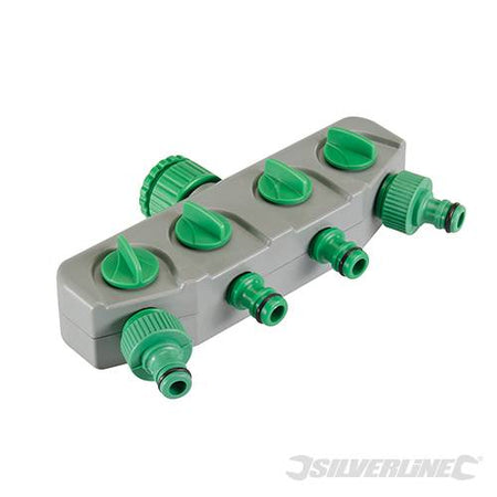 Raccordo rubinetto a 4 vie maschio 3/4" e 1/2" Silverline Giardino e giardinaggio/Attrezzi da giardino e attrezzature per l'irrigazione/Attrezzature per l'irrigazione/Irrigatori Eternal Brico - Ariano Irpino, Commerciovirtuoso.it