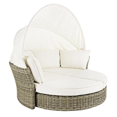 Daybed Lesly con cuscino e cappottina, struttura in alluminio e intreccio in fibra sintetica Giardino e giardinaggio/Arredamento da giardino e accessori/Lettini Decor Space - Altamura, Commerciovirtuoso.it