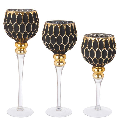 Porta candela Rachel decorativo natalizio in Vetro color Nero Oro Set 3 Casa e cucina/Decorazioni per interni/Addobbi e decorazioni per ricorrenze/Decorazioni natalizie/Oggettistica MagiediNatale.it - Altamura, Commerciovirtuoso.it