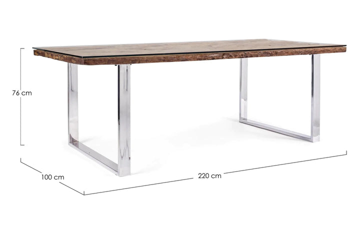 Tavolo "C-V Stanton" rettangolare, con gambe in acciaio, piano in legno riciclato e vetro temperato, stile moderno Casa e cucina/Arredamento/Sala da pranzo/Tavoli da sala da pranzo Decor Space - Altamura, Commerciovirtuoso.it