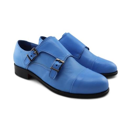 Monk-Strap Donna Scarpe Doppia Fibbia 100% Pelle Azzurre Oxford Derby Scarpa  Made in Italy Casual Fashion - commercioVirtuoso.it