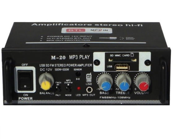 Amplificatore Stereo M-20 Casa Audio Auto Casa Mp3 Sd Usb Card Radio Fm  1000w - commercioVirtuoso.it