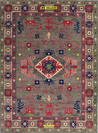 Tappeto Geometrico Orientale Originale Marrone Uzbek Kazak 232x172cm