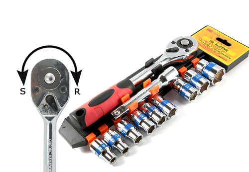 SERIE CHIAVE A CRICCHETTO REVERSIBILE 1/2 KIT DA 11PZ CON BUSSOLE ESAGONALI Fai da te/Utensili elettrici e a mano/Utensili a mano/Bussole e set di bussole/Corredi di bussole/Standard Trade Shop italia - Napoli, Commerciovirtuoso.it