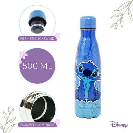 Disney Stitch Bottiglia Riutilizzabile, Design Resistente, Borraccia Per Ragazze, Bottiglia Da Viaggio, Capacità 500 Ml - Blu
