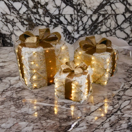 Set di 3 regali decorativi con 120 luci a LED, colore bianco, alimentati a corrente Casa e cucina/Decorazioni per interni/Addobbi e decorazioni per ricorrenze/Decorazioni natalizie/Luci natalizie/Catene luminose per esterni MagiediNatale.it - Altamura, Commerciovirtuoso.it